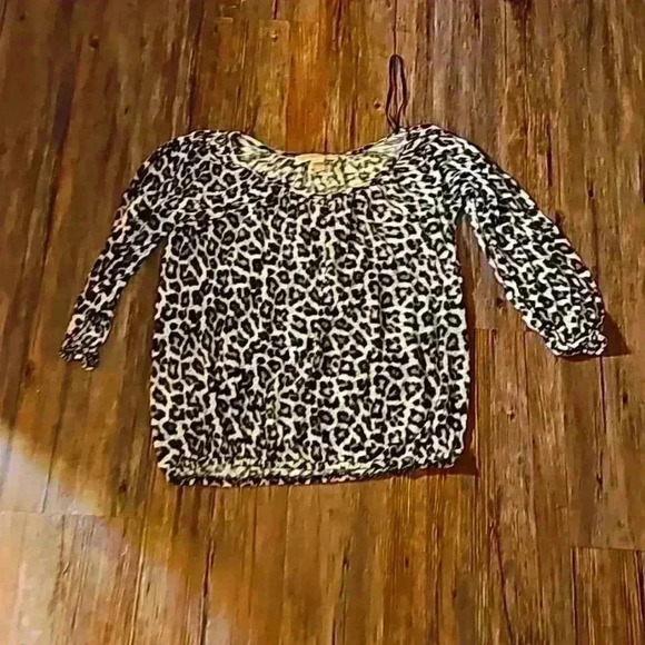Womens Michael Kors Leapord Print 100% Viscose Cinched Cropped Blouse XS - Picture 1 of 4
